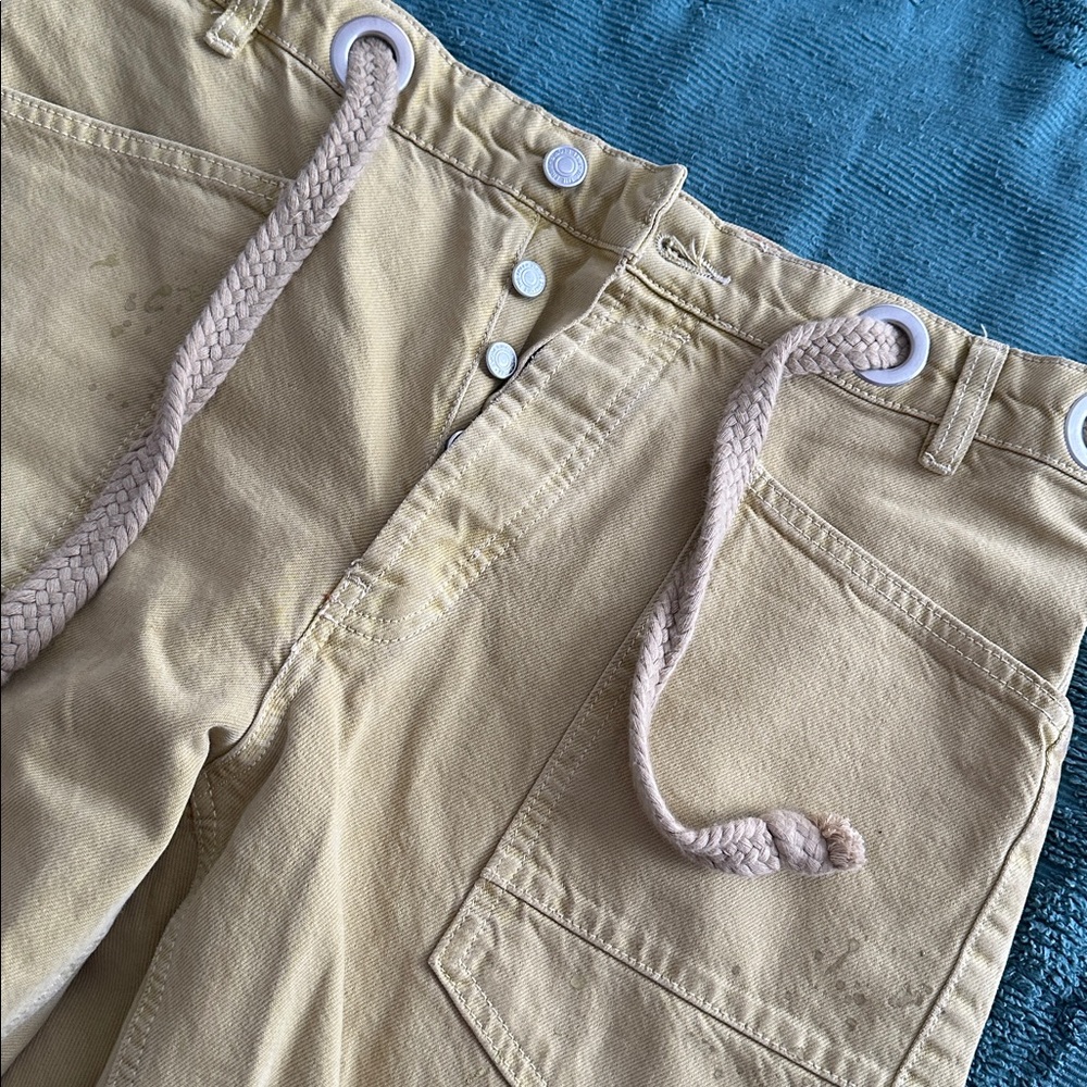 Free People Light Yellow Cropped Wide-Leg Pants - Picture 2 of 4